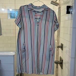 Southern Tide Multicolor Stripe V-Neck Shirt Dress - Pink, Blue, Green